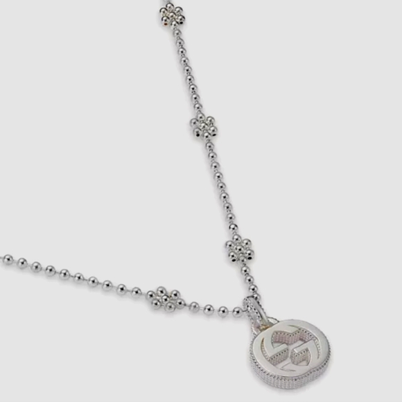 GUCCI STERLING SILVER  INTERLOCKING G CLUSTER CHAIN NECKLACE - Picture 6 of 7